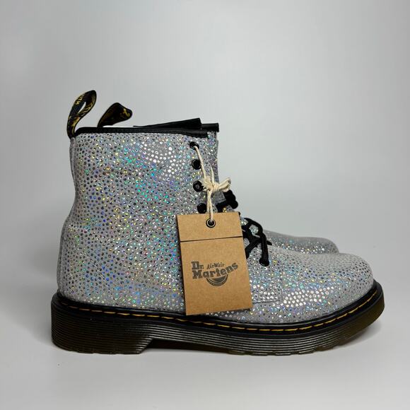 Dr. Martens Junior 1460 Metallic Suede Lace Up Boots in Silver - Picture 4 of 8